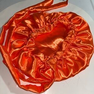 Vibrant Orange Satin Bonnet with straps